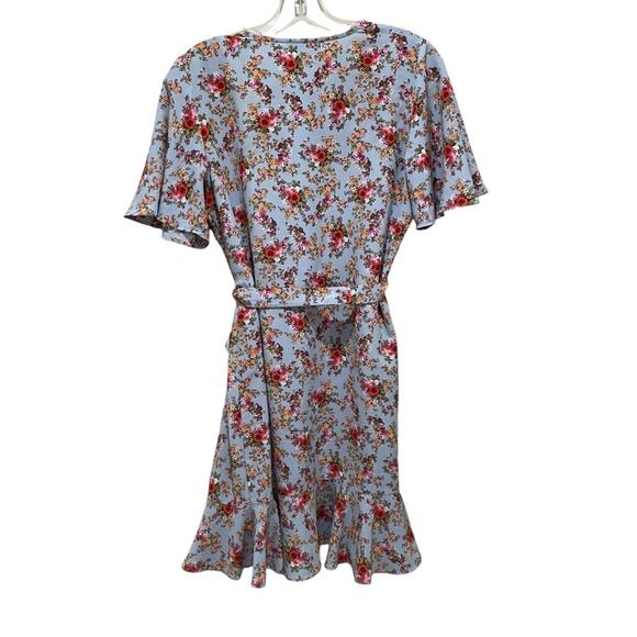 Topshop Confetti Floral Wrap Tea Dress Light Blue Multicolor Size 6 - Picture 7 of 9